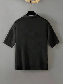 Manfinity Homme Men's Geometric Pattern Short Sleeve Casual Knit Top - Black - View 2