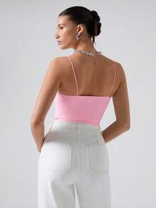 SHEIN EZwear 夏季粉色露脐休闲背心，情人节女士背心 - 粉色 - 查看 2