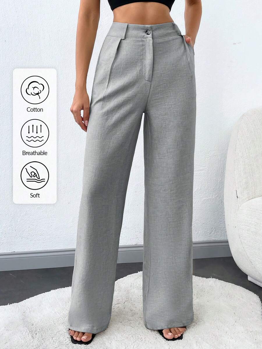 SHEIN Tall Pantalones rectos con bolsillos en ángulo para mujeres altas - Gris - Ver 1