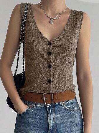 DAZY Women's V-Neck Sleeveless Fitted Street Casual Vest Jacket