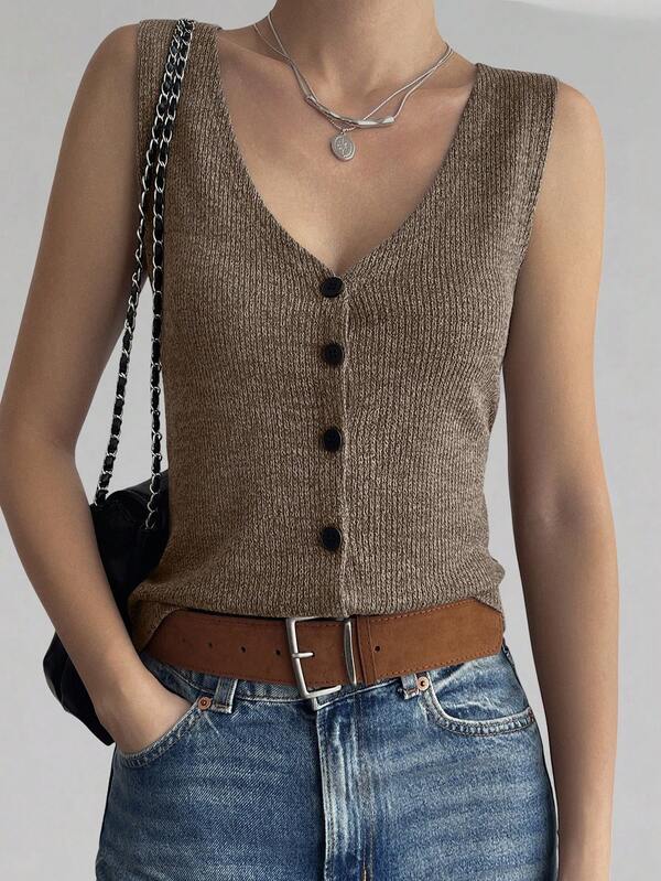 DAZY Chaleco de mujer con cuello en V, sin mangas, ajustado, de estilo casual de calle