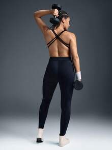 Powerista Women's Solid Color Backless Fitted Jumpsuit - Black - View 1