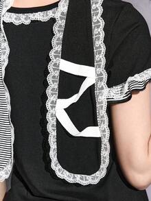 ROMWE Gothic Doll Cross Contrast Lace Bodycon T-Shirt - Black - View 3