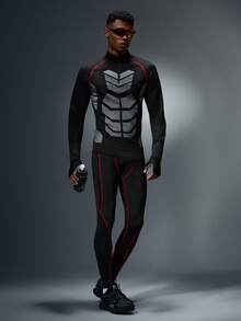 Manfinity Acti Log 男士字母腰带日常健身运动紧身裤 - 黑色 - 查看 3