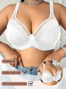 DesireSculpt 1 pieza Sujetador con aros y parches de encaje para tallas grandes - Blanco - Ver 4
