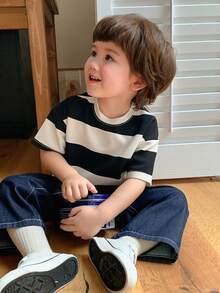 DAZY Toddler Boys' Striped Crew Neck Casual Short Sleeve Top