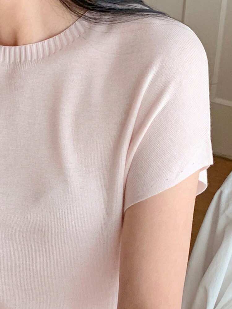 Women's Casual Everyday Commute Simple Solid Color Batwing Short Sleeve Sweater, Spring/Summer/Autumn