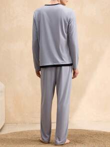 EverLounge Men's Knit Printed Long Sleeve Top And Pants Pajama Set, Spring/Autumn - Multicolor - View 2