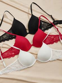 Charlaine 3pcs Women's Lace Trim Underwire Bra - Multicolor - View 5