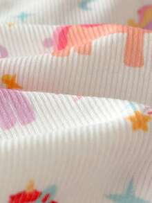 SHEIN 女婴休闲可爱撞色卡通图案针织紧身长袖家居服套装 - 彩色 - 查看 6