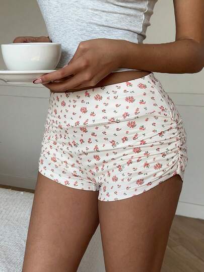CovetEZ Women's Floral Ruched Fitted Skinny Shorts