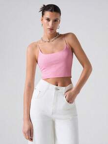 SHEIN EZwear 夏季粉色露脐休闲背心，情人节女士背心 - 粉色 - 查看 3