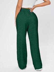 EURMUSE Drawstring Waist Slant Pocket Spring Clothes Sweatpants - Dark Green - View 2