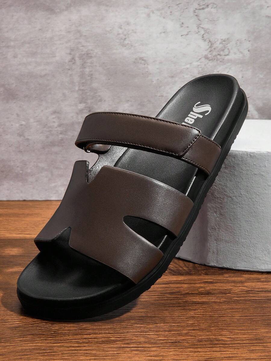 SHUZIA 男士镂空可调节带舒适拖鞋 - 咖啡棕 - 查看 1