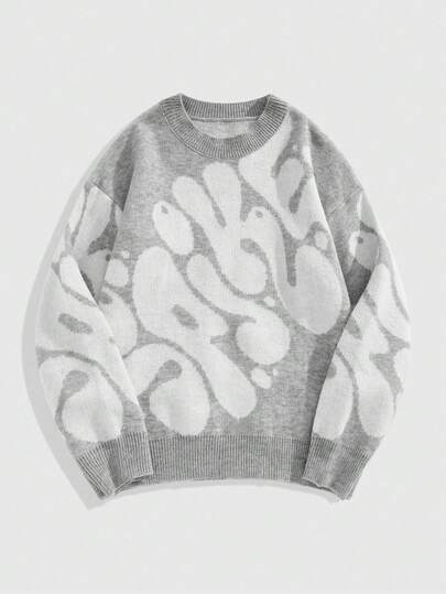 ROMWE MEN Street Life Teen Boy Casual Fashion Street Loose Fit Letter Graphic Oversized Sweater, Autumn/Winter