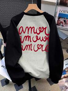 EMERY ROSE New Women Casual Letter Print Drop Shoulder Sweatshirt, Autumn/Winter - Multicolor - View 1
