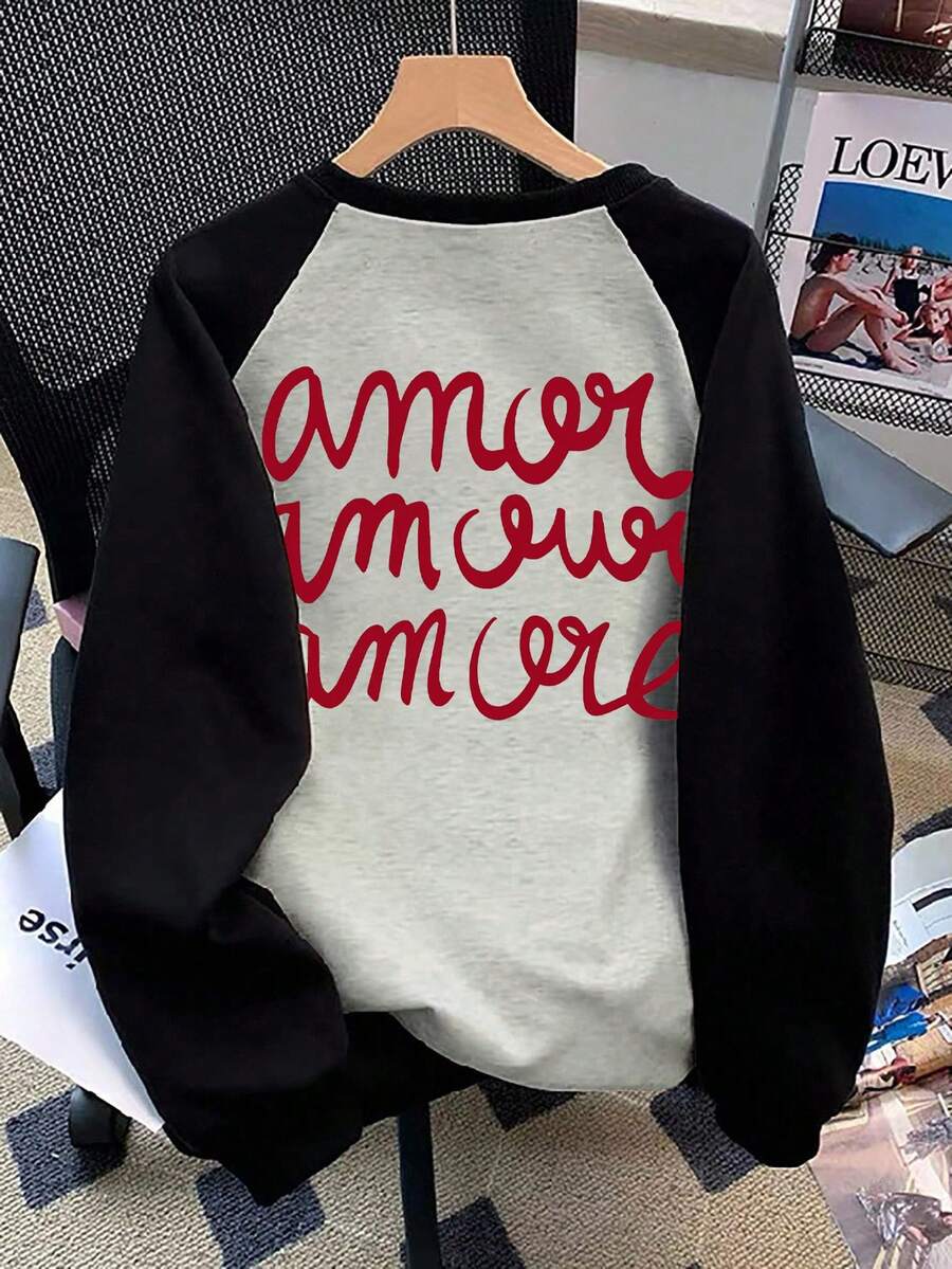 EMERY ROSE New Women Casual Letter Print Drop Shoulder Sweatshirt, Autumn/Winter - Multicolor - View 1