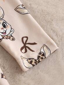 SHEIN Đầm dài tay dáng chữ A cổ tròn, eo thon, in hình thỏ vintage, chất liệu co giãn, thích hợp cho bé gái mặc hàng ngày và mặc ở nhà, mùa xuân. - Màu Khaki - Xem 7