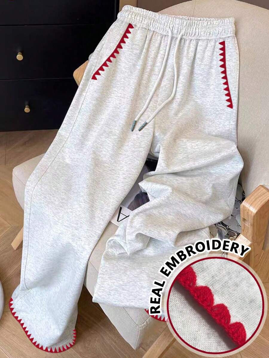 Resyla Retro American Y2K Style Minimalist Women Sweatpants - Light Grey - View 1