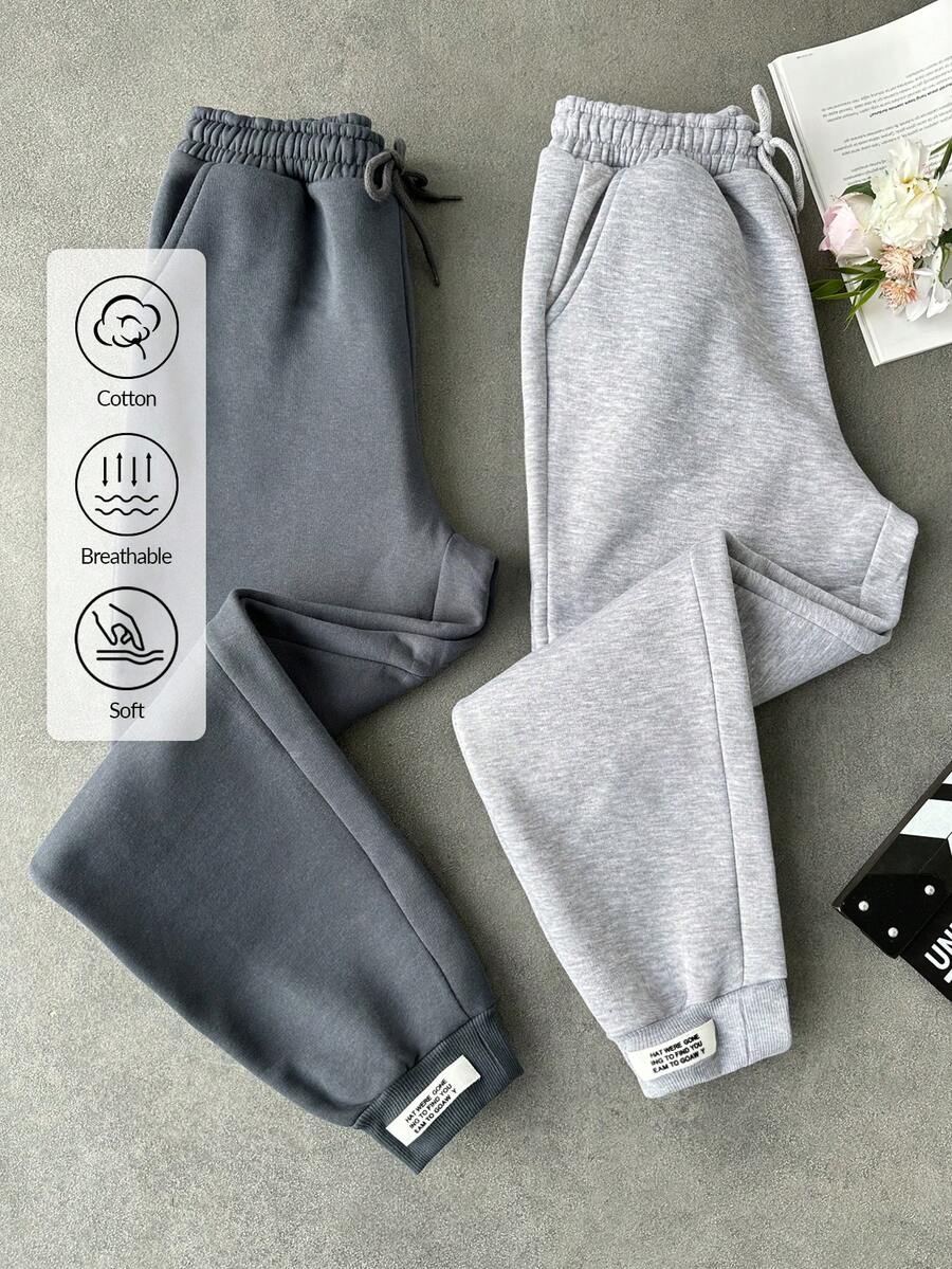 EURMUSE Cotton 2 Pcs Women's Drawstring Sweatpants With Patch - Multicolor - View 1