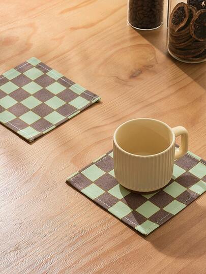 1个/2个/4个装简约格子图案家用杯垫，方形和圆形餐垫，适用于厨房、餐厅、节日装饰和农舍室内派对装饰，咖啡杯垫