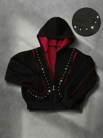 Men's Rivet Decor Patchwork Contrast Color Sweatshirt Sweatshirt, Retro Street Style