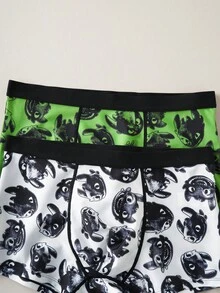 SHEIN How to Train Your Dragon 男士两件套舒适柔软龙纹印花撞色缝线细节平角内裤 - 白色 - 查看 6