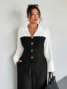 Firerie Bộ đồ hai mảnh gồm áo sơ mi và quần ống đứng dáng rộng màu mơ nhạt, kiểu dáng giản dị nhưng thanh lịch, phù hợp cho đi làm, đi dạy, đi học, hoặc mặc đi làm văn phòng. - màu đen - Xem 5