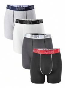 Manfinity Underwear&Sleepwear Basics 4pcs/Set Men's Comfortable Minimalist Letter Waistband Boxer Briefs - Multicolor - View 1