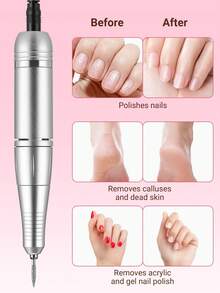 Teckwe 专业可充电式45000转/分钟美甲钻，便携式电动打磨机，丙烯酸凝胶研磨工具，配有6个钻头和砂带，适用于美甲、修脚、雕刻、抛光，沙龙及家庭使用 - 白色 - 查看 3