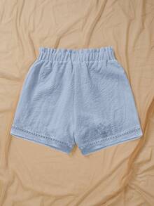 EMERY ROSE 2025 Plus Size Women's Summer Lace Trim Waist Tie Pocket Casual Shorts - Blue - View 6