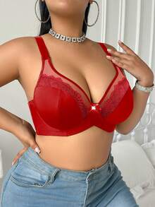 DesireSculpt 1 pieza Sujetador con aros y parches de encaje para tallas grandes - Rojo - Ver 4
