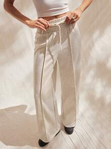 SHEIN EZwear 素色腰部抽繩闊腿衛褲