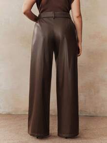 Anewsta Plus Size Coffee Color Fashionable Commuter Wide Leg Pants, Autumn/Winter - Coffee Brown - View 6