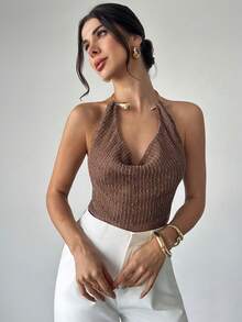 Firerie Women's Elegant Charm Sexy Fashion Holiday Party Valentine's Date Commute Urban Chic Metal Halter Backless Dress - Brown - View 3