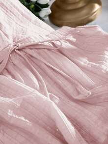 Airaco 2pcs/Set Shiny Sequin Casual Outfit For Women, Lightweight Versatile Summer Shirt And Wide Leg Shorts - Pink - View 5