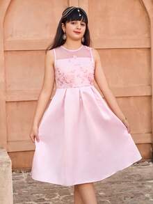 Robe rose à finition satin élégante pour grandes filles, convenant pour les fêtes d'anniversaire, les célébrations familiales et les occasions formelles, été - Rose bonbon - Voir 5
