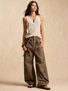 Easelle 复古休闲纽扣宽松无袖女式背心 - 彩色 - 查看 6