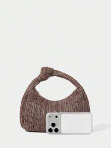 SHECARRY Bolsas de Alça Superior Femininas em Couro PU para Negócios/Transporte/Trabalho/Escritório Casual, Estilo Vintage de Luxo Discreto, Elegante Bolsa de Tricô Trançada, Bolsa Trançada para Professora, Enfermeira, Estilosa - Grama marrom - Visão 3