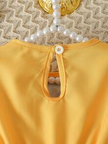 SHEIN Baby Girls' Floral Print Short Sleeve Yellow Dress, Featuring Rose Flower Pattern, Ruffle Sleeve Cuffs And Hem, Suitable For Holidays, Vacation And Daily Wear - Yellow - View 8