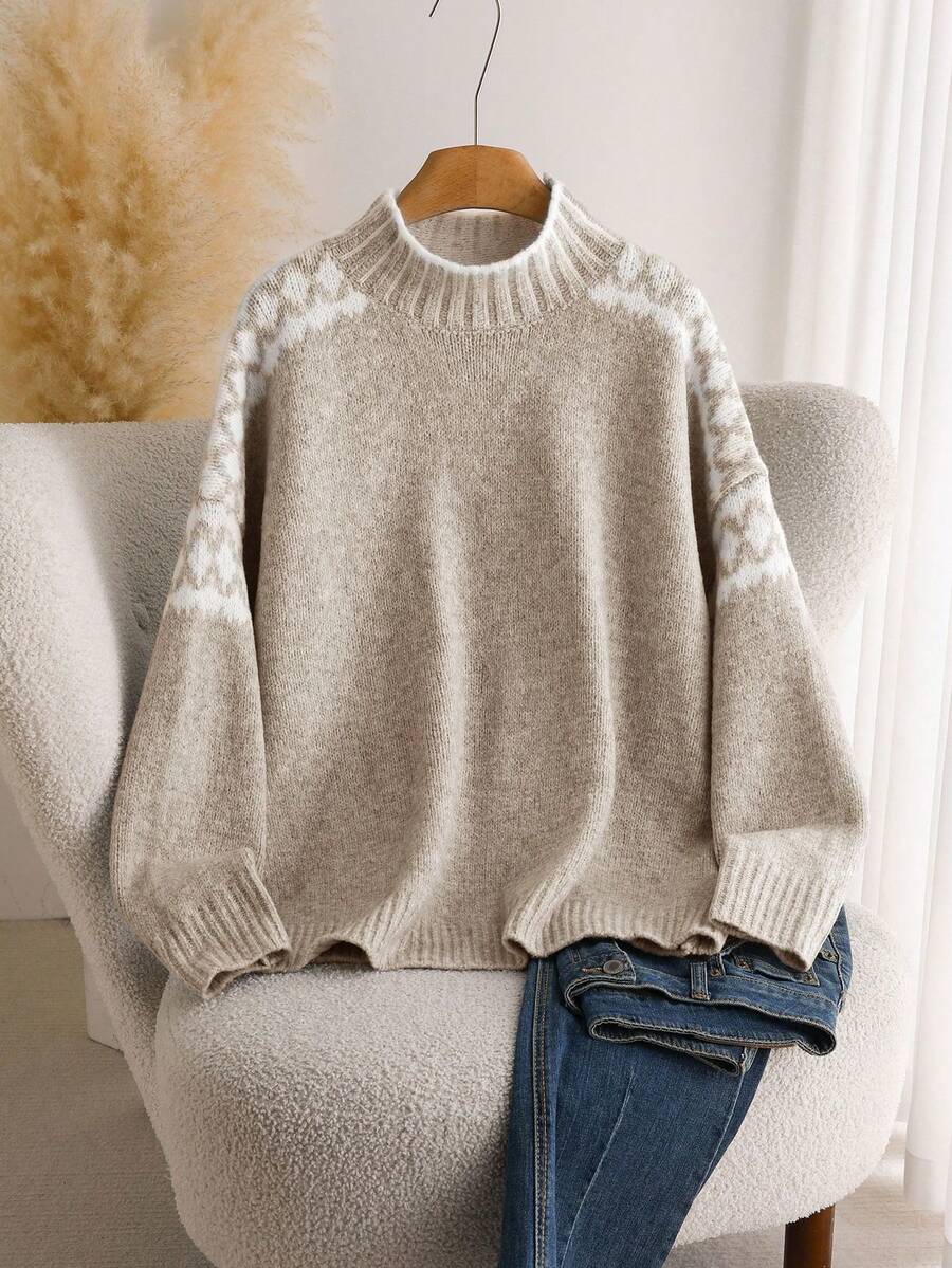 CosyJoli Plus Size Women Contrast Color Drop Shoulder Long Sleeve Casual Loose Pullover Sweater, Autumn/Winter