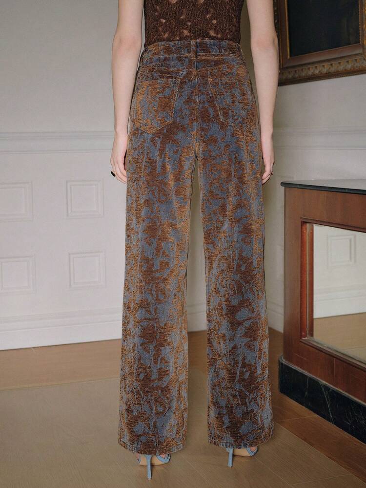 Women's High-Waisted Straight-Leg Jeans, Elegant And Modern Work Outfits For Summer, Featuring Luxurious Jacquard Design, Suitable For Commuting, Dating, And Daily Outings