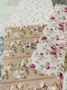 100张/本 复古花卉图案书籍主题手账计划本材料纸 复古背景纸 装饰性DIY工艺相册 不粘