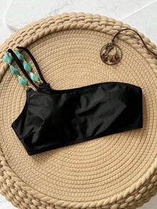 Swim Chiccia Fashionable Sexy Bestselling Accessory Design Solid Color Beach Wear Swimsuit Top - Black - View 6