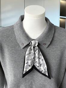 Franclia Women's Spring/Summer Gray Simple Versatile Scarf Tie Fashionable High-End Design Button Lapel Raglan Half Sleeve Casual Knit Pullover Sweater - Grey - View 3