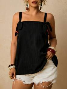 Travachic Plus Size Women Black Cherry Decor Camisole Top - Black - View 4