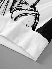 BATMAN X SHEIN 男士休闲日常通勤动漫英雄人物字母印花落肩宽松白色圆领套头卫衣，春秋季 - 白色 - 查看 5