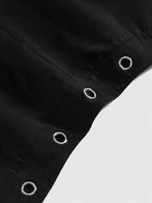 ROMWE Goth Bộ đồ nữ phong cách Y2K gợi cảm, thiết kế hở lưng với dây đeo kim loại và quần short cạp siêu thấp. - màu đen - Xem 6