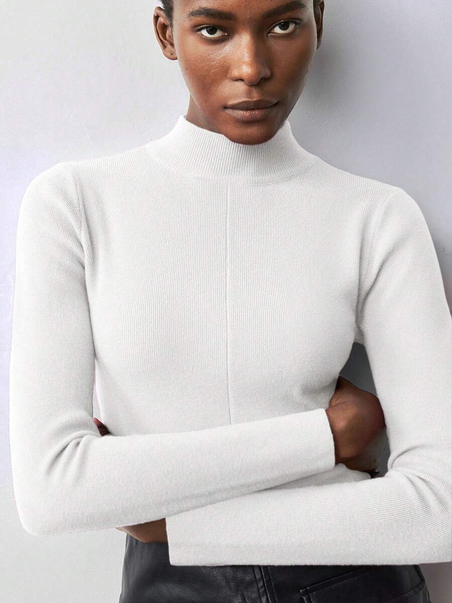 Áo len ngắn tay dáng ôm phối màu MAIJA Y2K Crop Knit - trắng - Xem 1