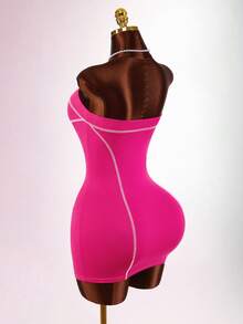 Amplova Rhinestone English Letter Pattern Comfortable Fabric Tight-Fitting Mini Dress, Rose Pink - Pink - View 5